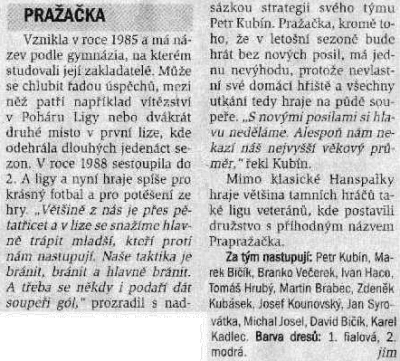 Večerník Praha 2000, článek o Pražačce